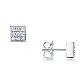 18ct White Gold Pave Diamond Set Square Stud Earrings