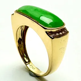 18K Yellow Gold Jade Diamond Men Ring