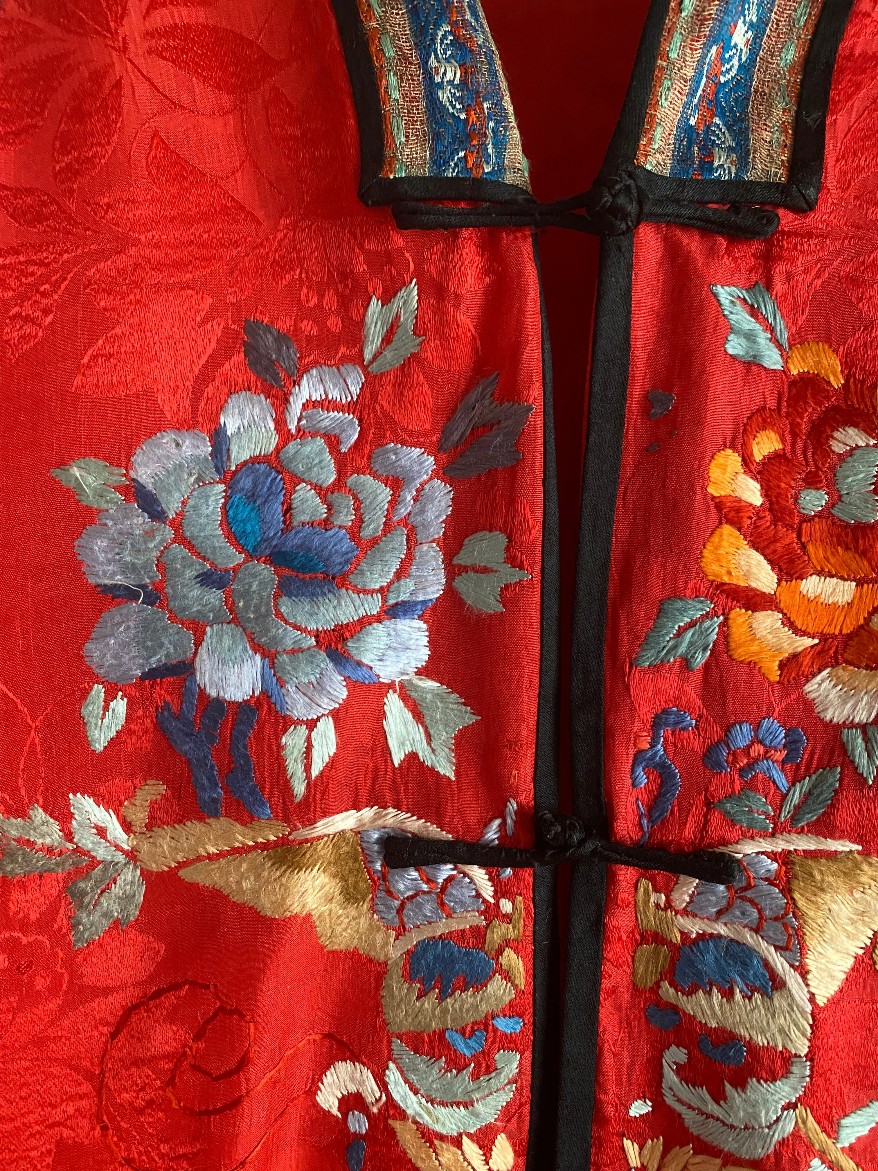 1930's Red Silk Chinese Embroidered Robe / SM