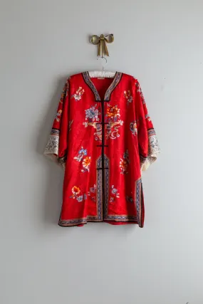 1930's Red Silk Chinese Embroidered Robe / SM