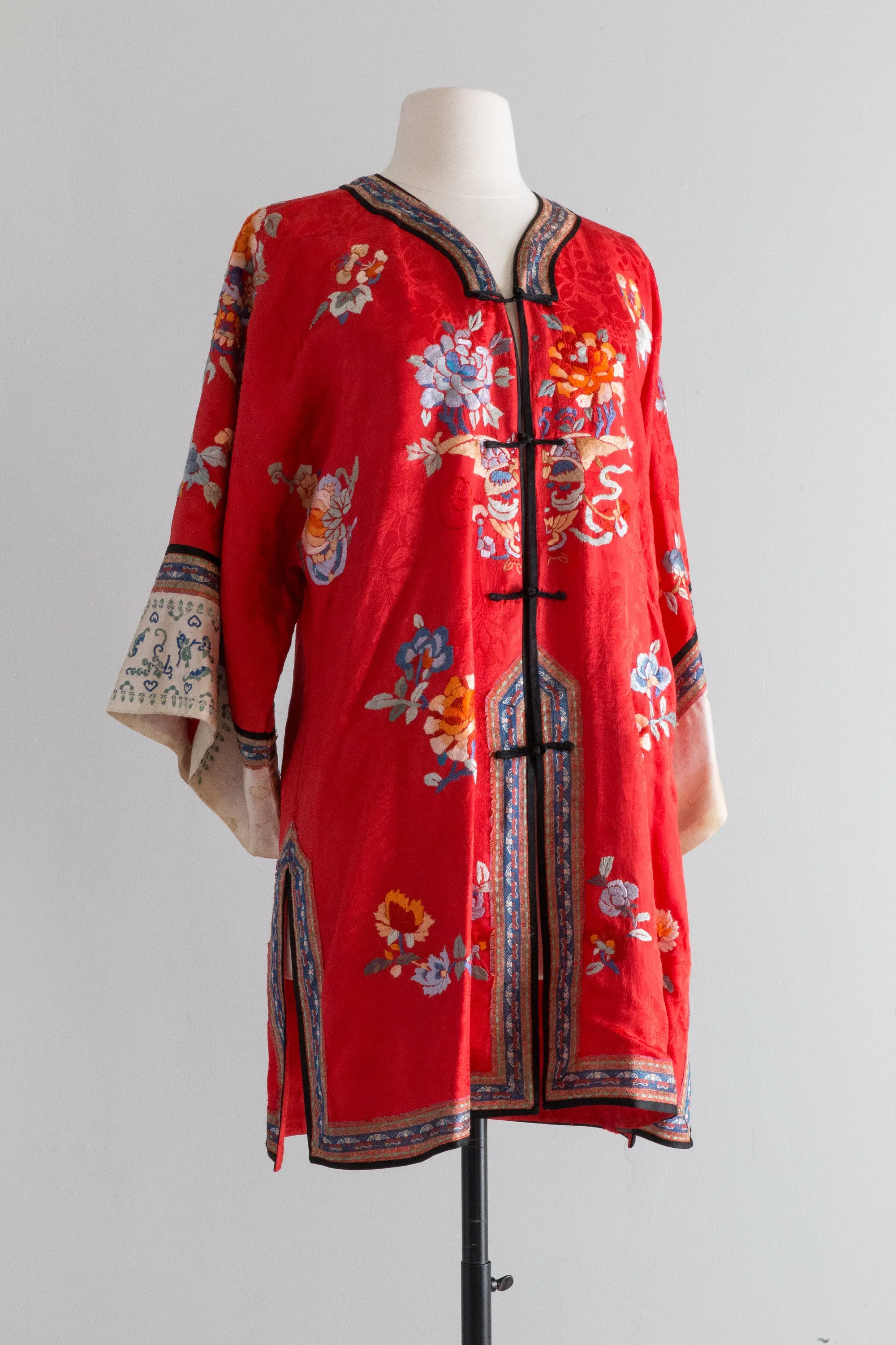 1930's Red Silk Chinese Embroidered Robe / SM