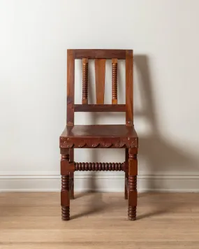 1960's Wood & Scalloped Leather Dining Chairs (Set of 8)