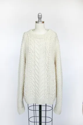 1970s Wool Fisherman Sweater Hand Knit L