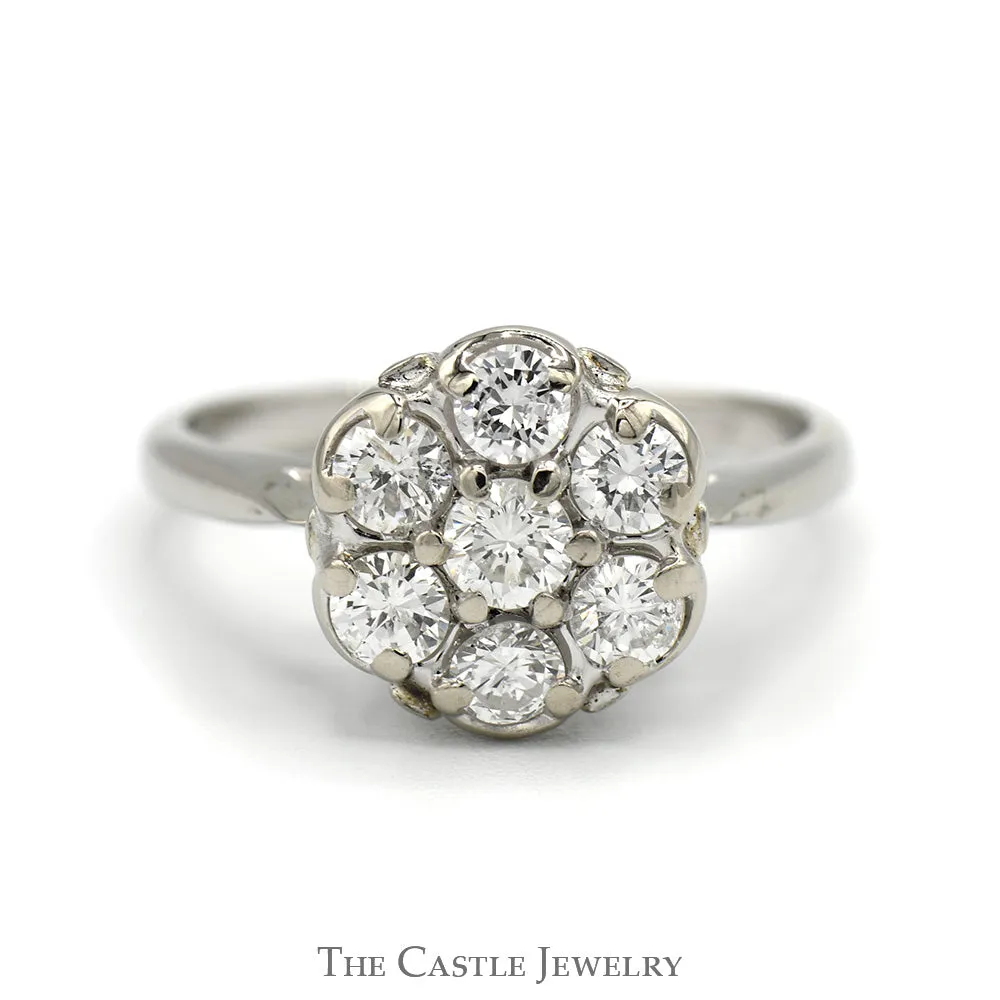 1cttw 7 Round Diamond Cluster Ring in 14k White Gold