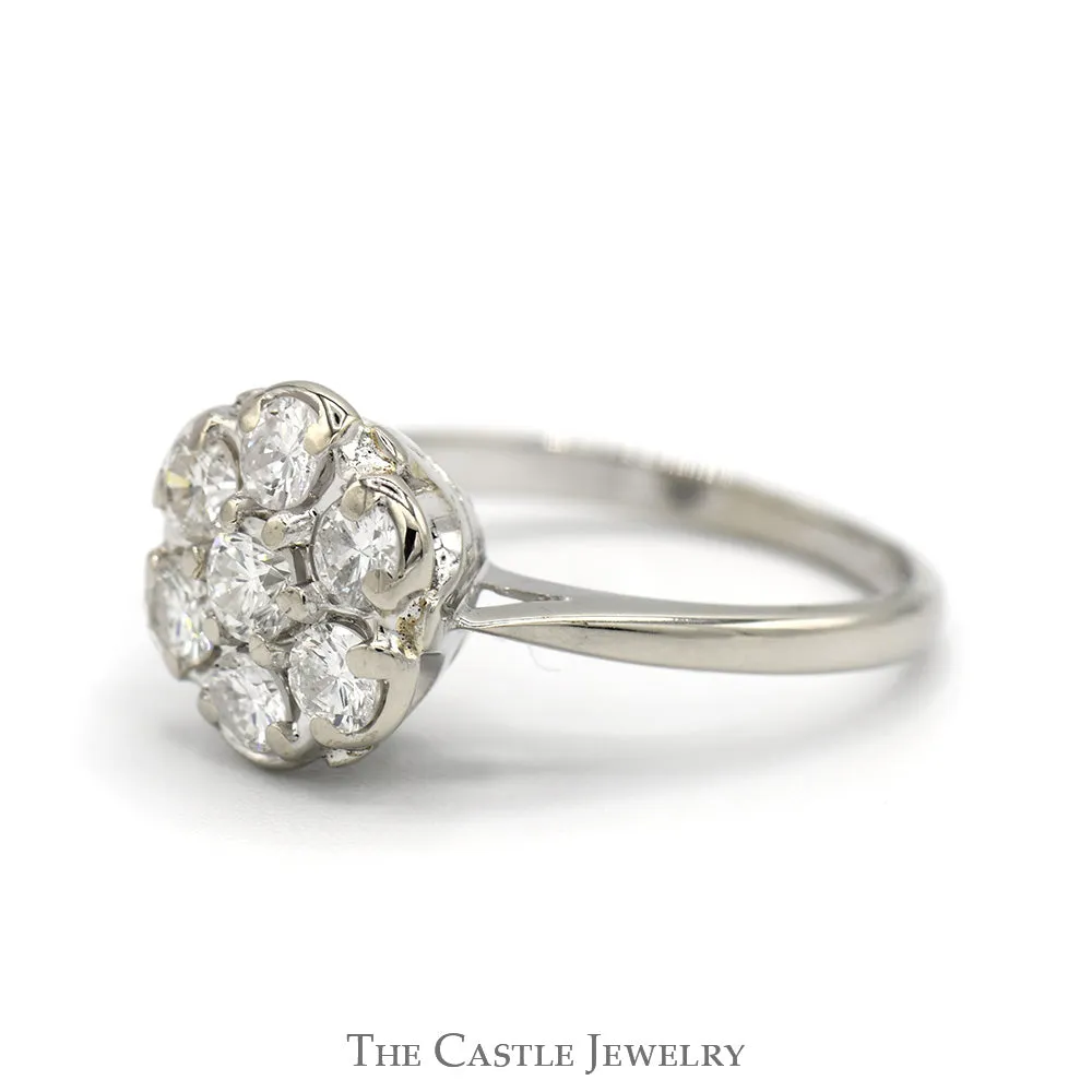 1cttw 7 Round Diamond Cluster Ring in 14k White Gold