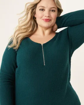 Abigail Zipper-Front Ribbed Top | Forest Green