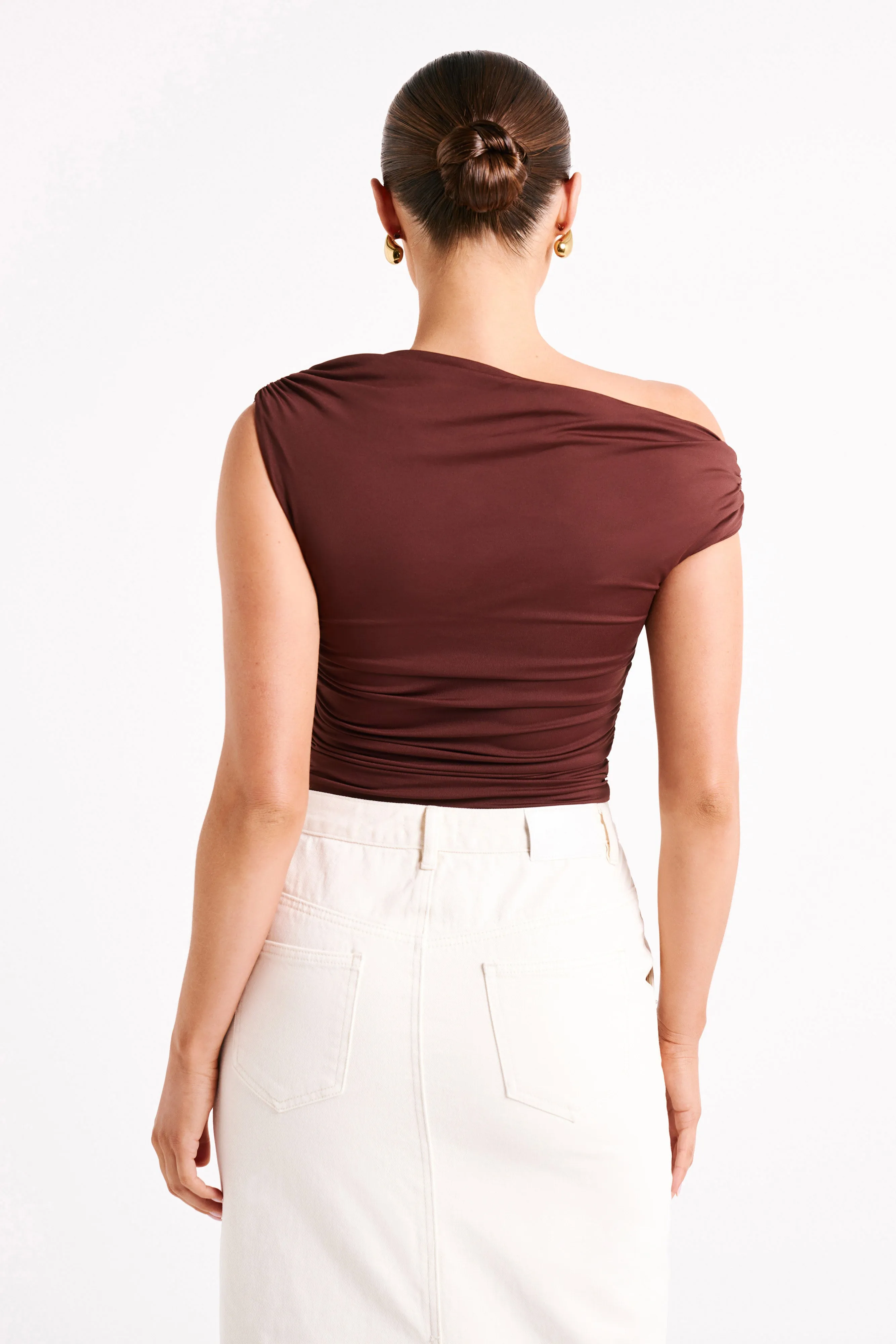 Alayna Recycled Nylon Ruched Top - Chocolate