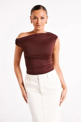 Alayna Recycled Nylon Ruched Top - Chocolate