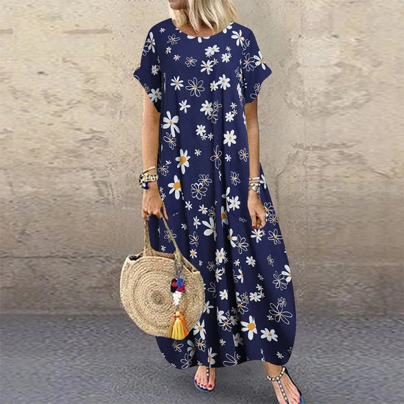 Amy Fashion - Casual Vintage Short Sleeve Floral Printed Vestido Female Robe