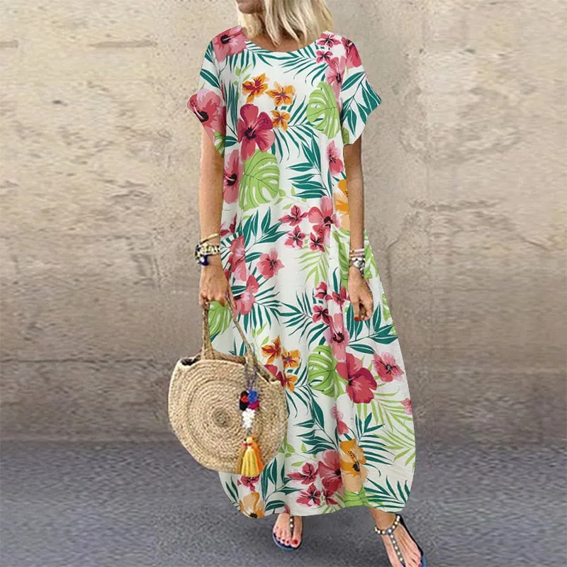 Amy Fashion - Casual Vintage Short Sleeve Floral Printed Vestido Female Robe