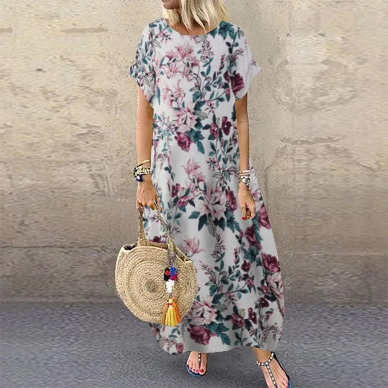 Amy Fashion - Casual Vintage Short Sleeve Floral Printed Vestido Female Robe