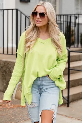 Bold Dreams Lime Oversized V-Neck Sweater FINAL SALE