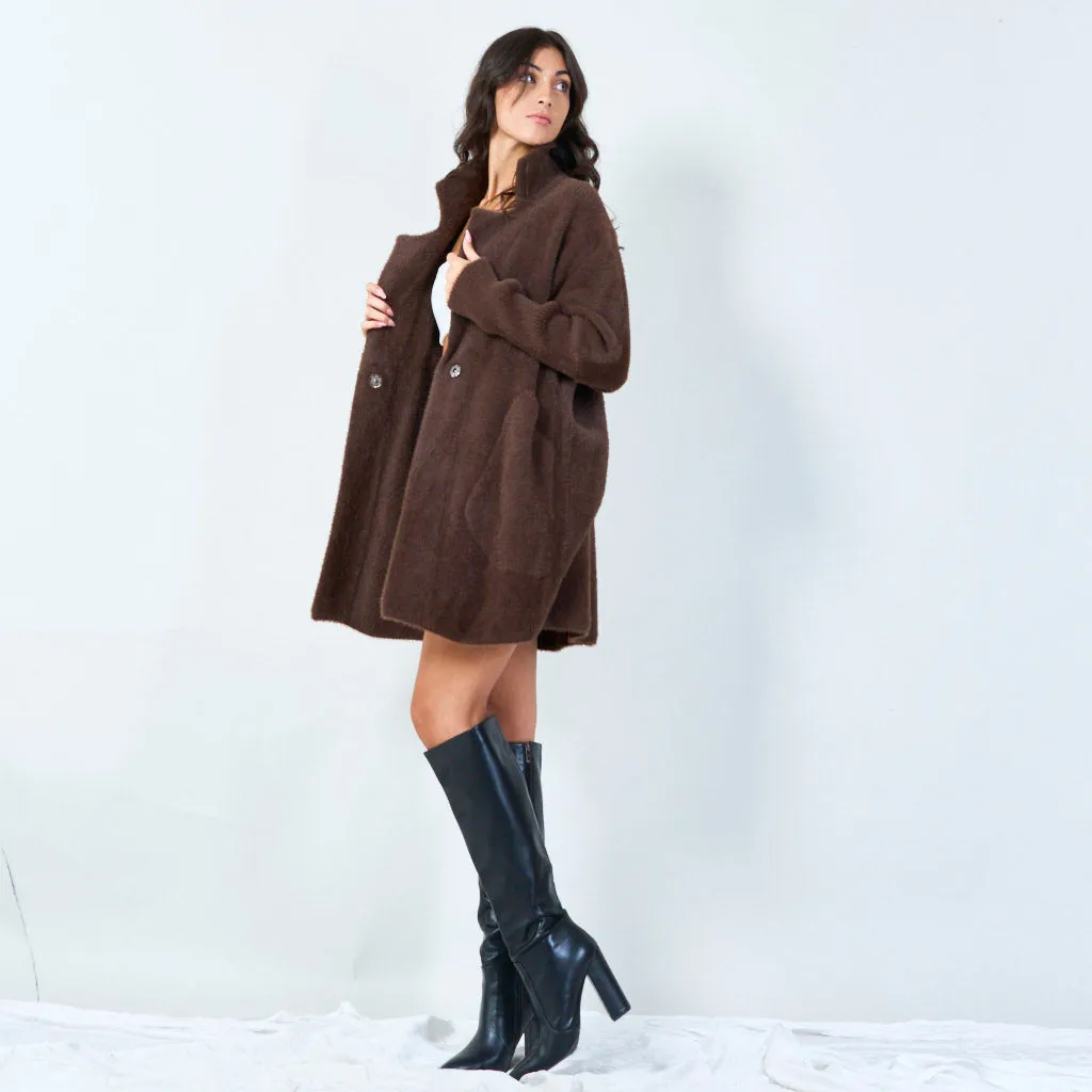 Classic textured coat with oversized pockets wholesale