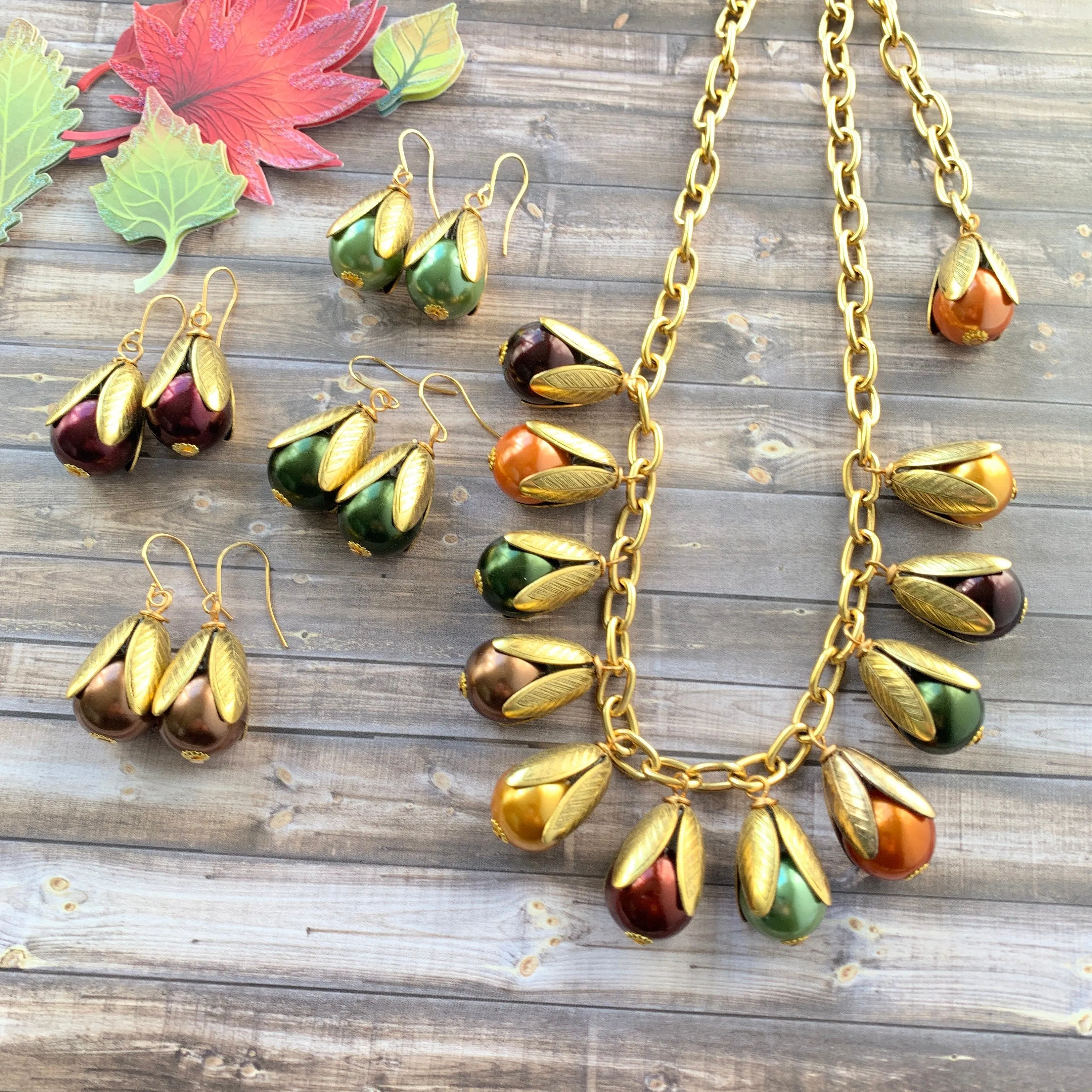 Cornucopia Fall Bead Cap Earrings - 4 Fall Color Options Available