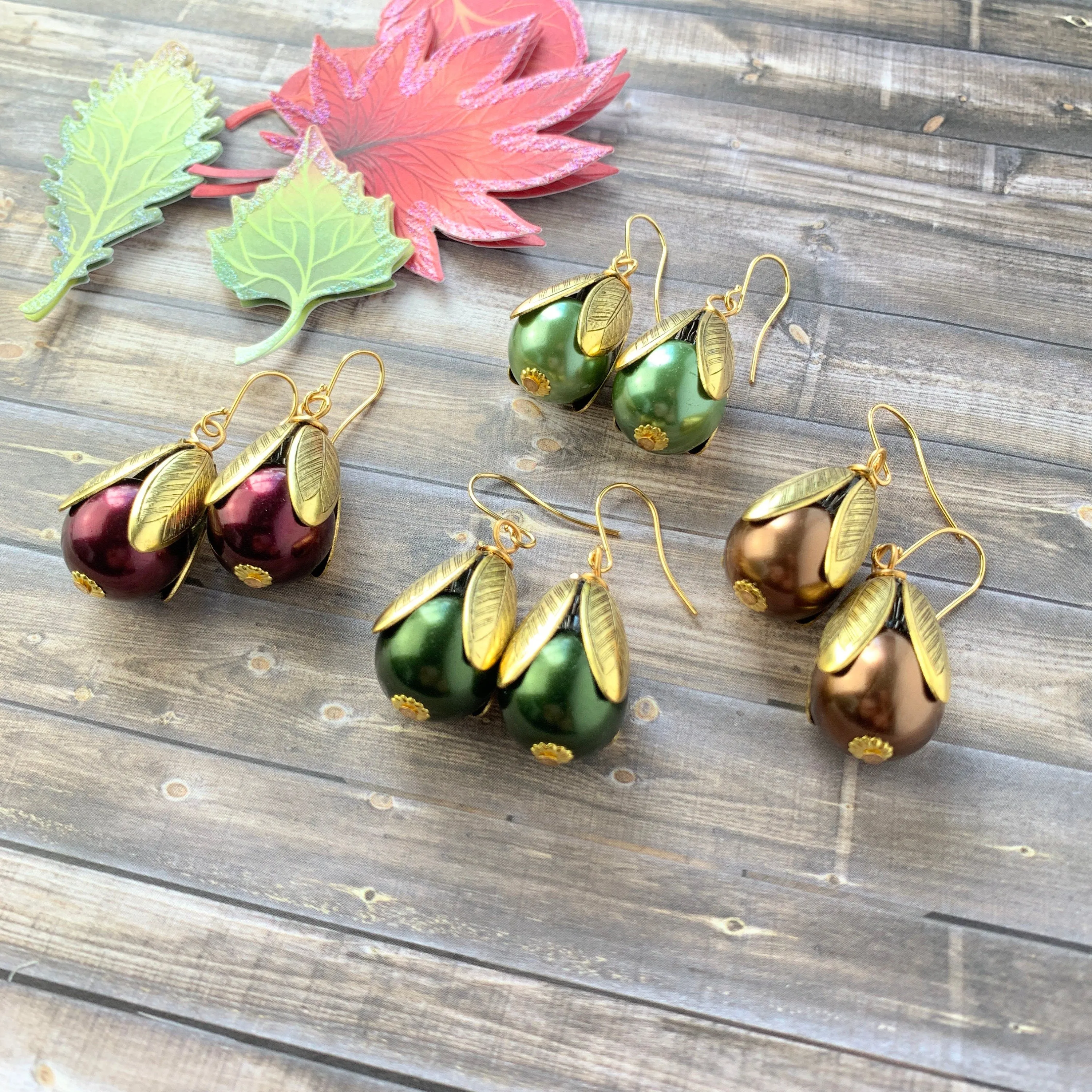 Cornucopia Fall Bead Cap Earrings - 4 Fall Color Options Available