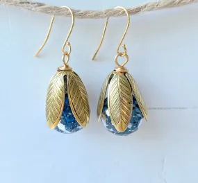 Crackle Lucite Bead Cap Earring in Denim