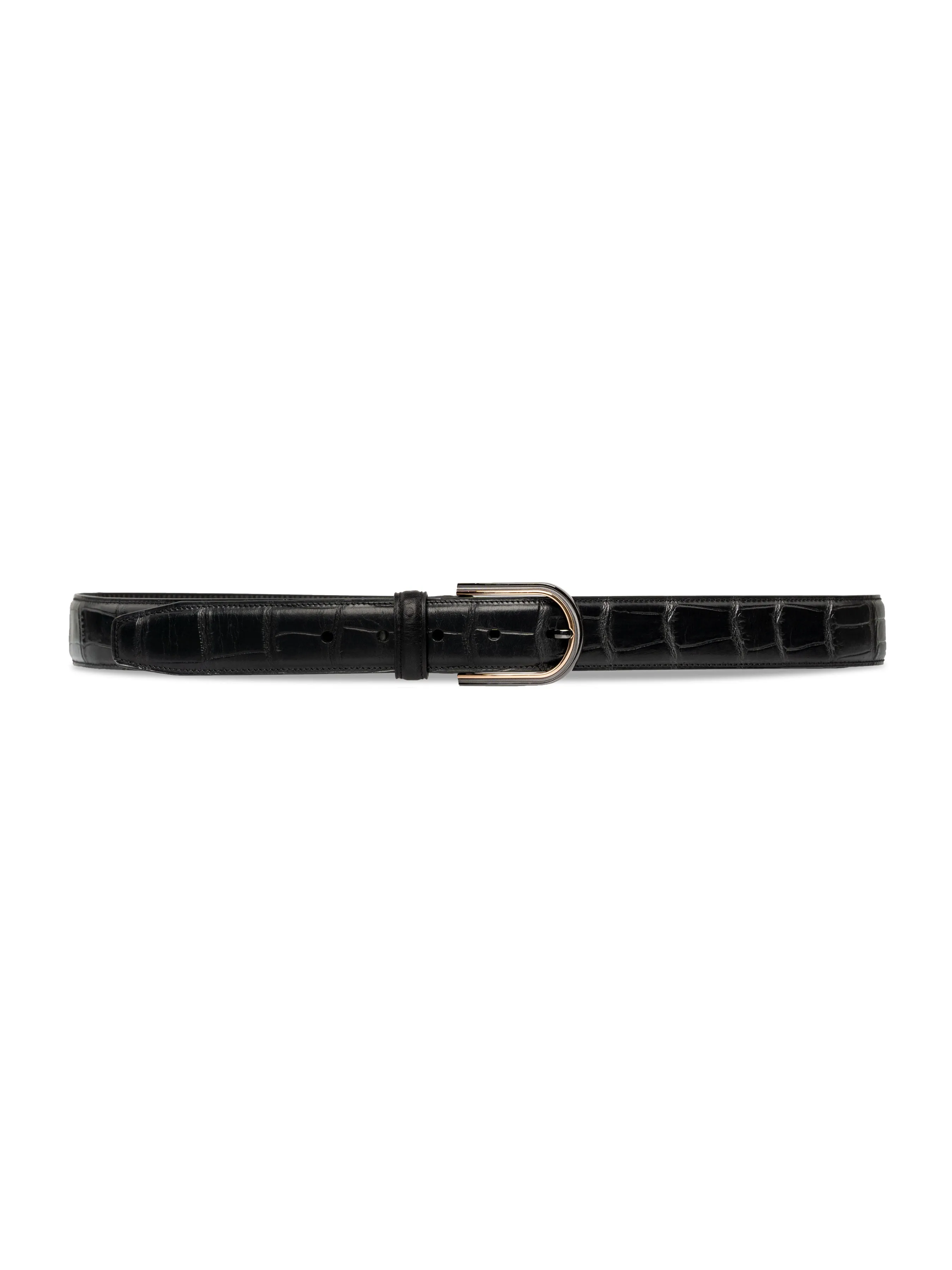 Croco Leather Belt with Palladium-toned Buckle