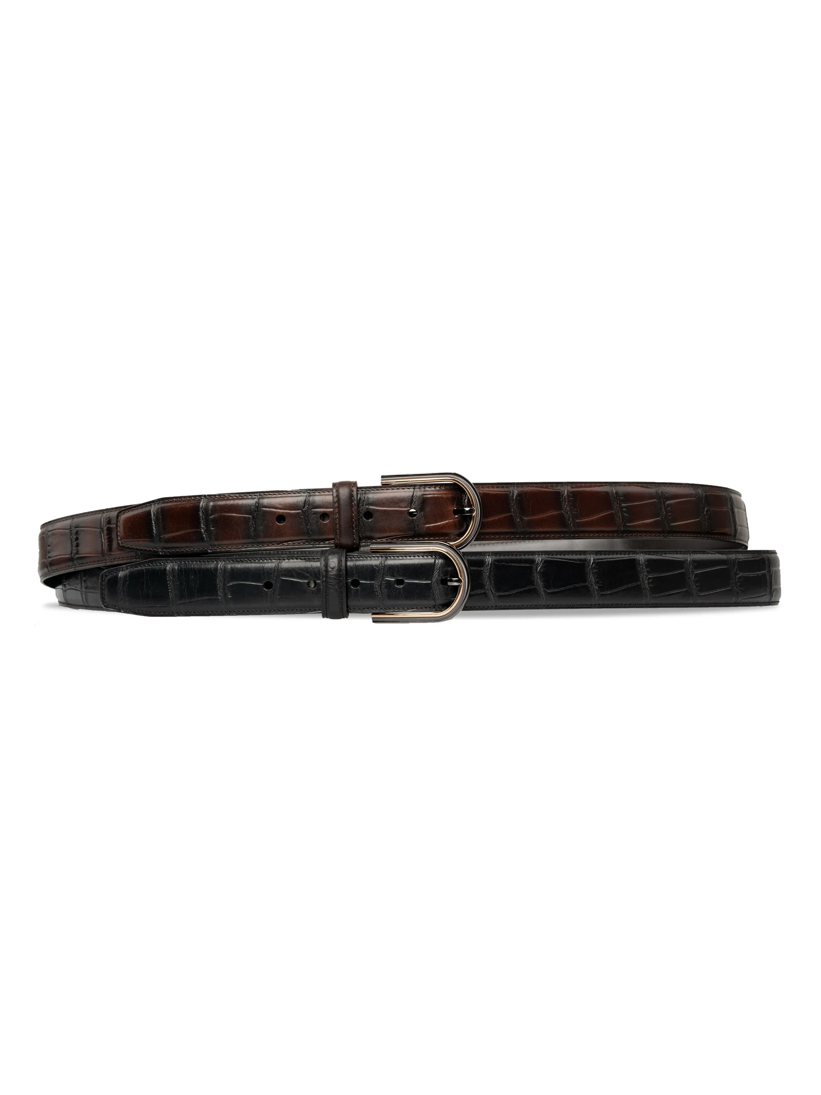 Croco Leather Belt with Palladium-toned Buckle