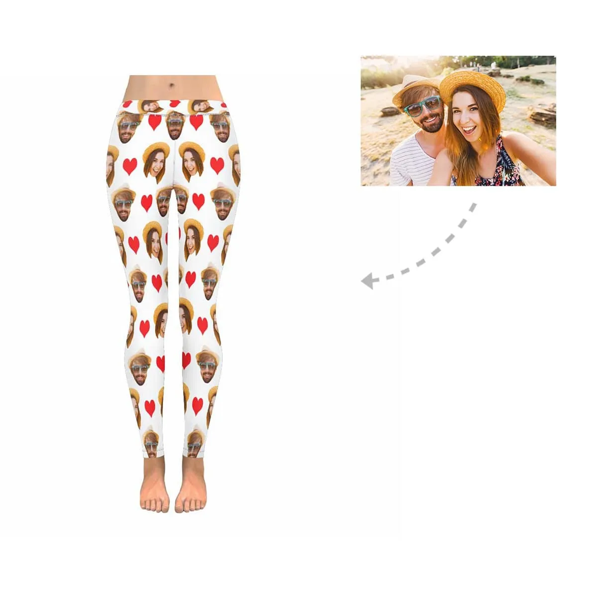 Custom Couple Face Love Heart Low Rise Leggings Custom Printed Leggings