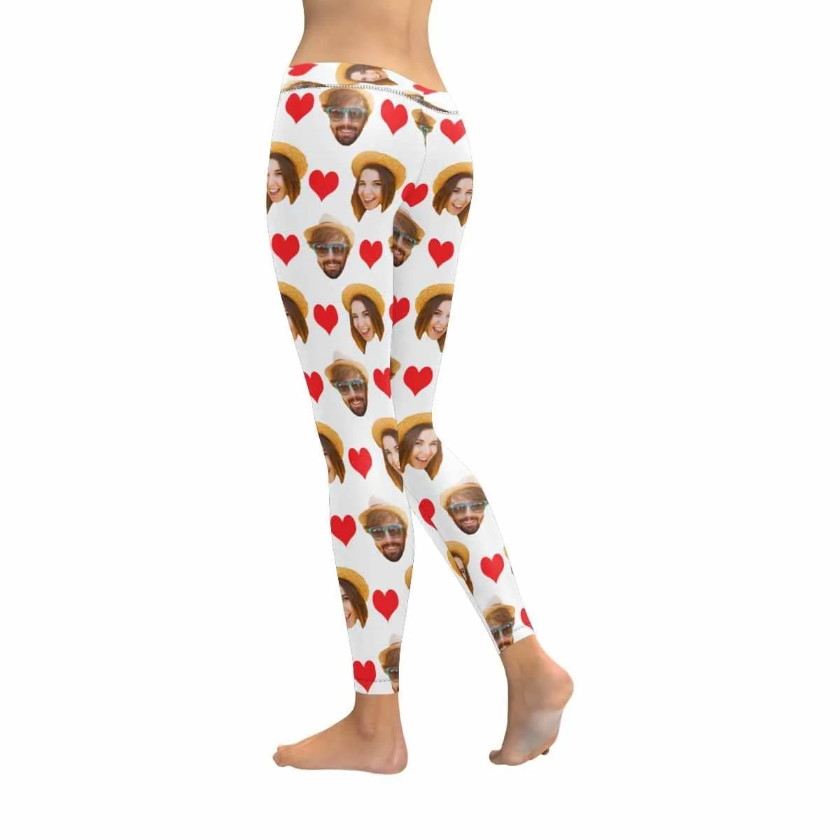 Custom Couple Face Love Heart Low Rise Leggings Custom Printed Leggings