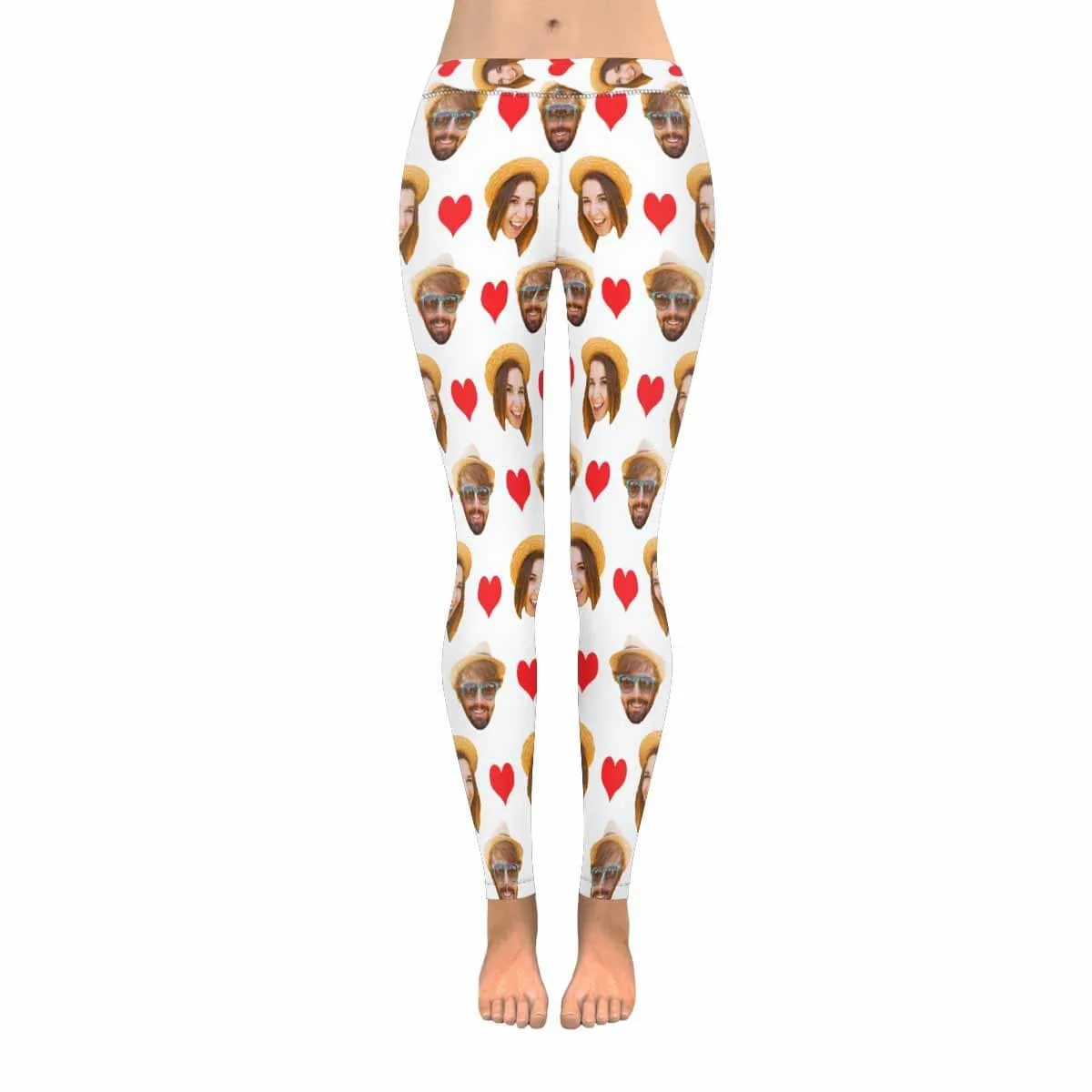 Custom Couple Face Love Heart Low Rise Leggings Custom Printed Leggings