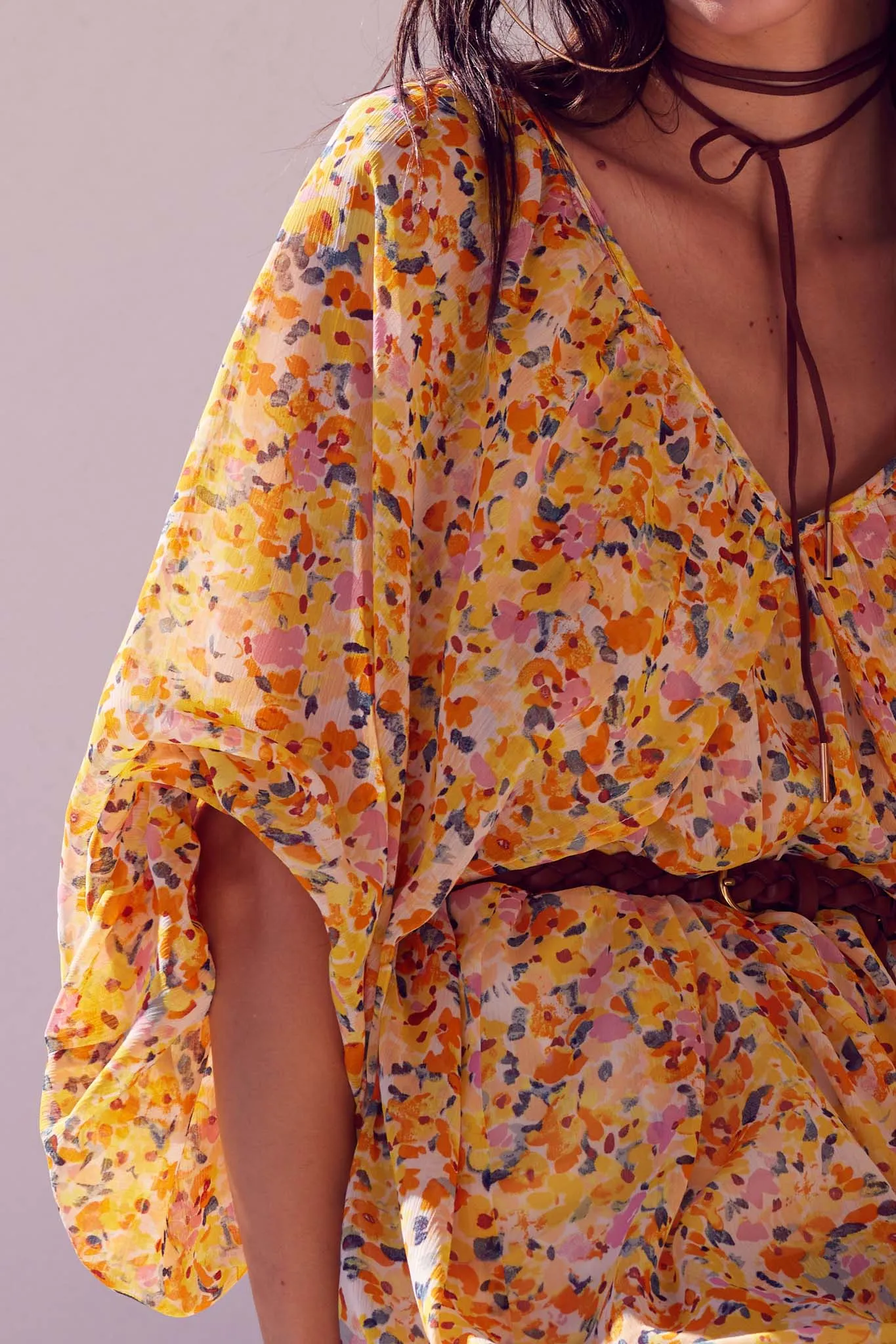 Day in the Sun Floral Chiffon Kimono Mini Dress