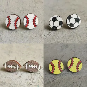 Favorite Sports Wooden Stud Earrings