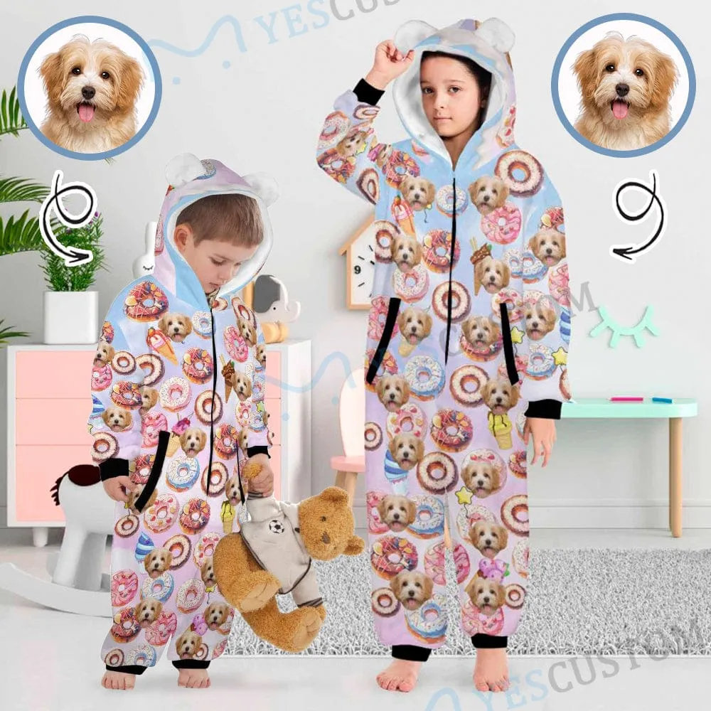 #For 2-15Y-Custom Face Donut Children's Coral Fleece Comfortable And Warm Zipper Onesie Pajamas One Piece Sleepwear