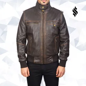 Glen Street Brown Leather Bomber Jacket