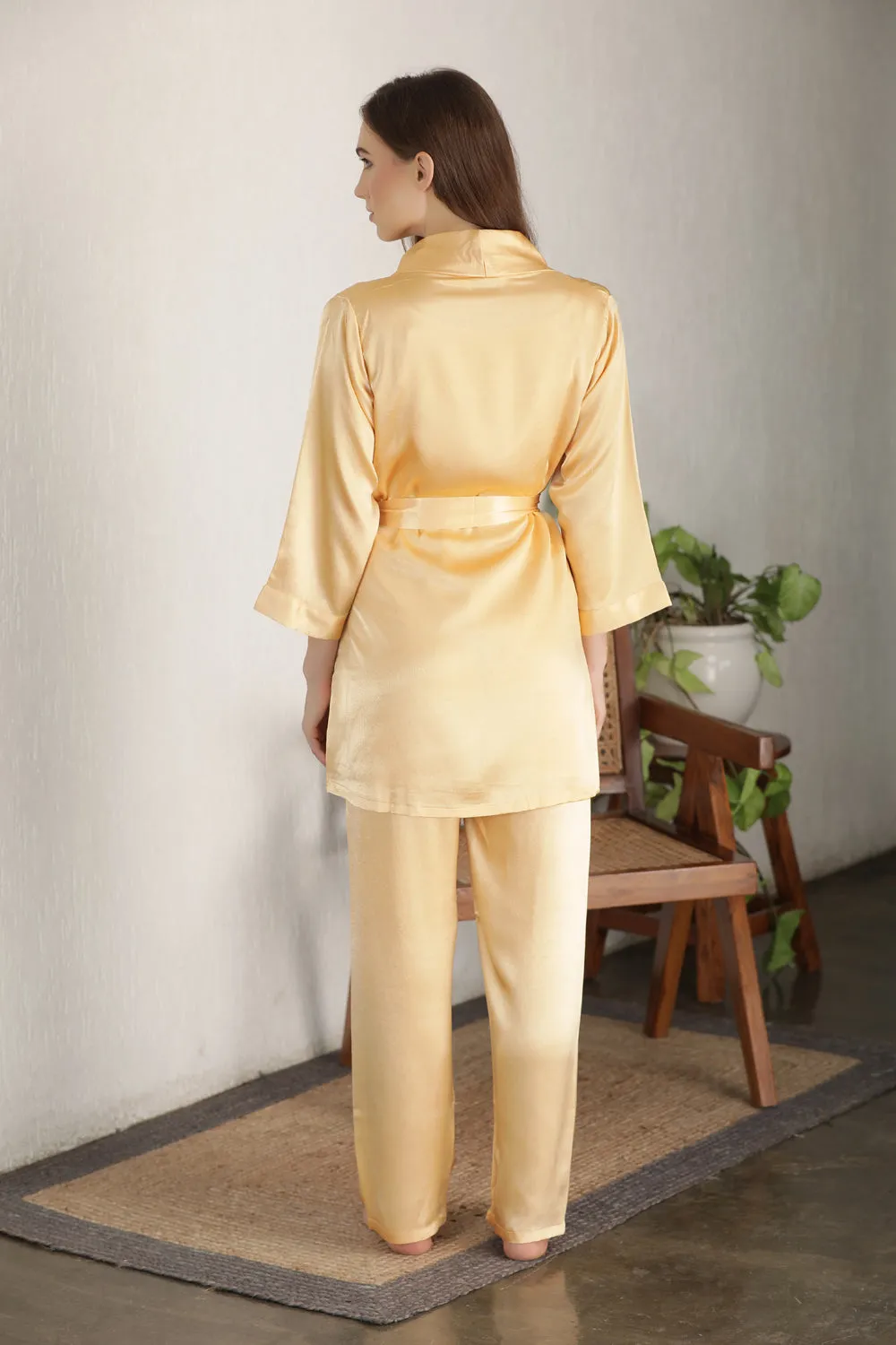 Gold Satin Night suit with Robe