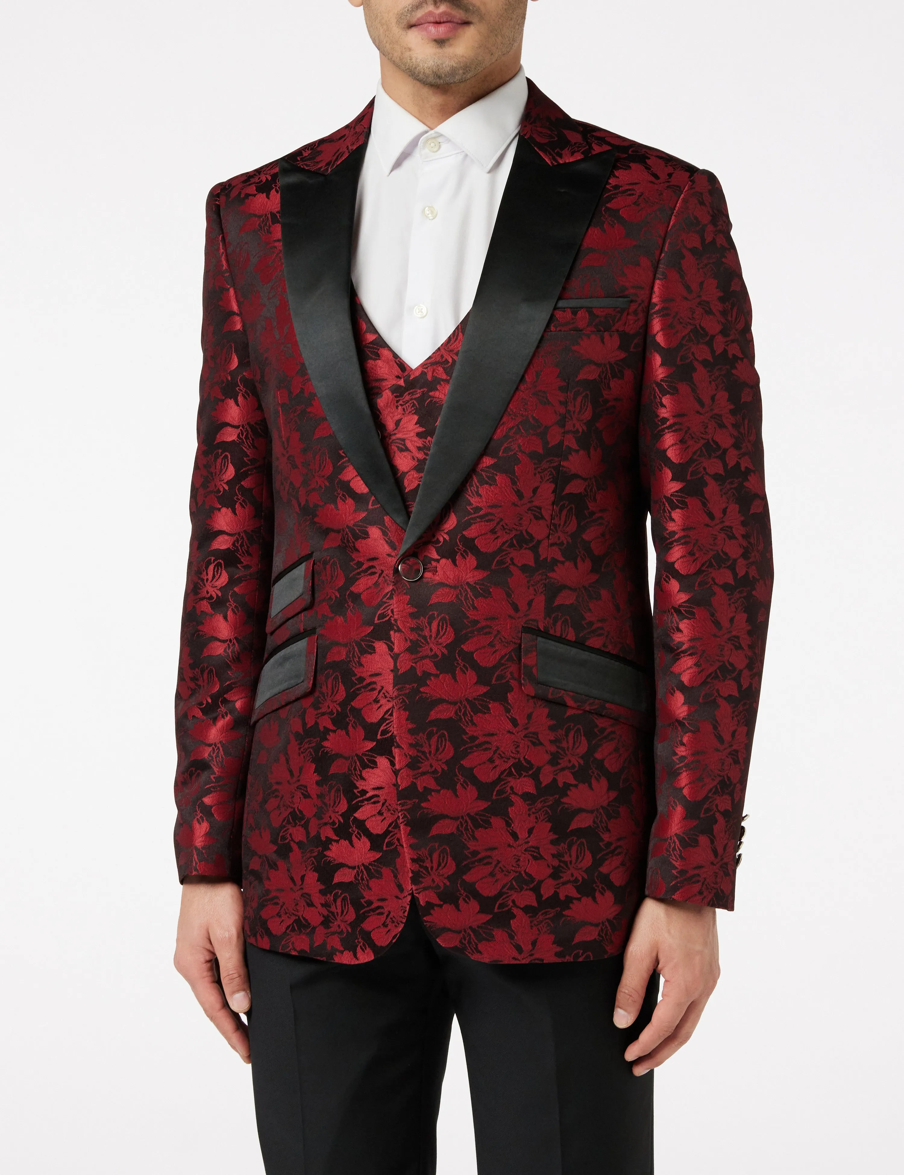 Grooms 3 Piece Wedding Suit -Red Paisley