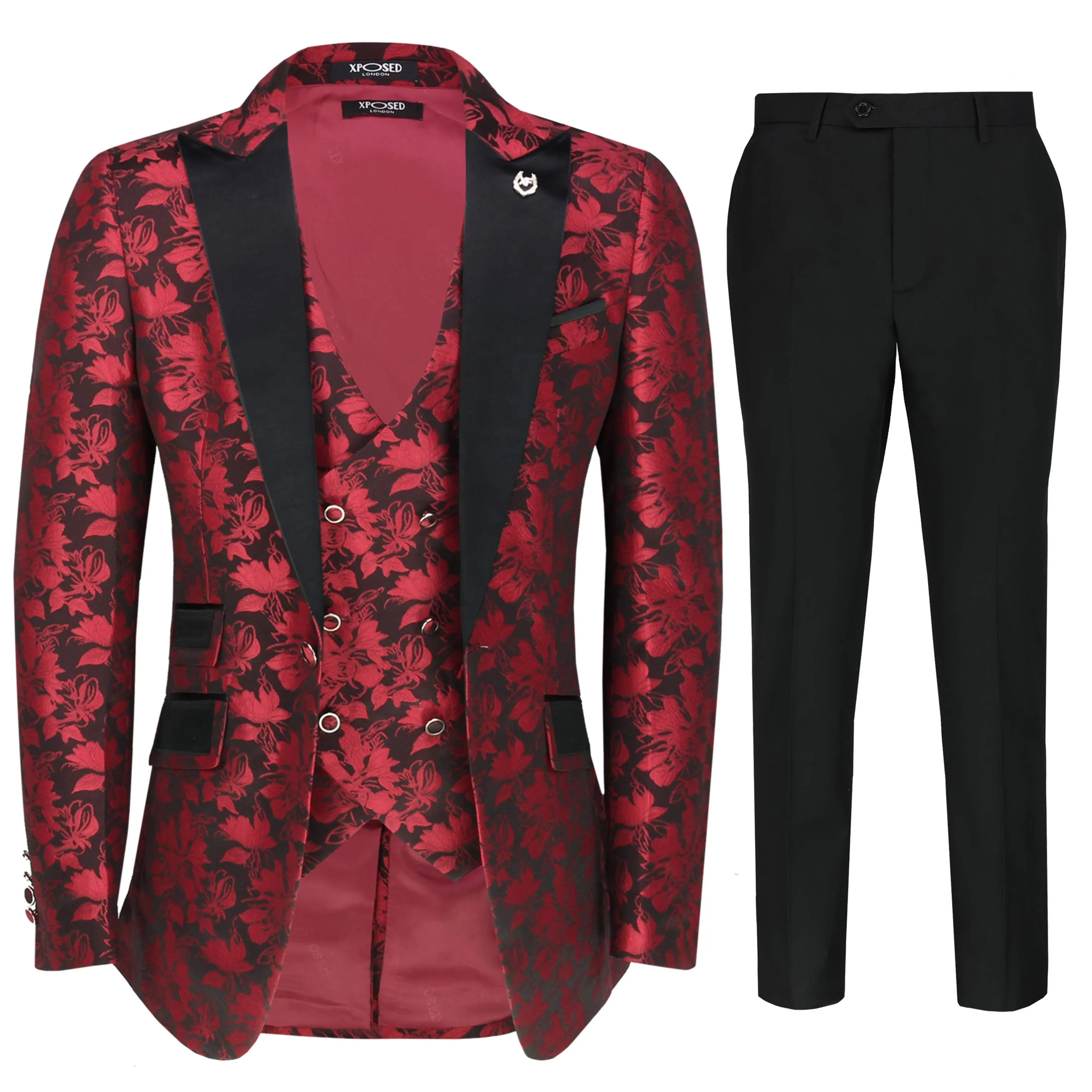 Grooms 3 Piece Wedding Suit -Red Paisley