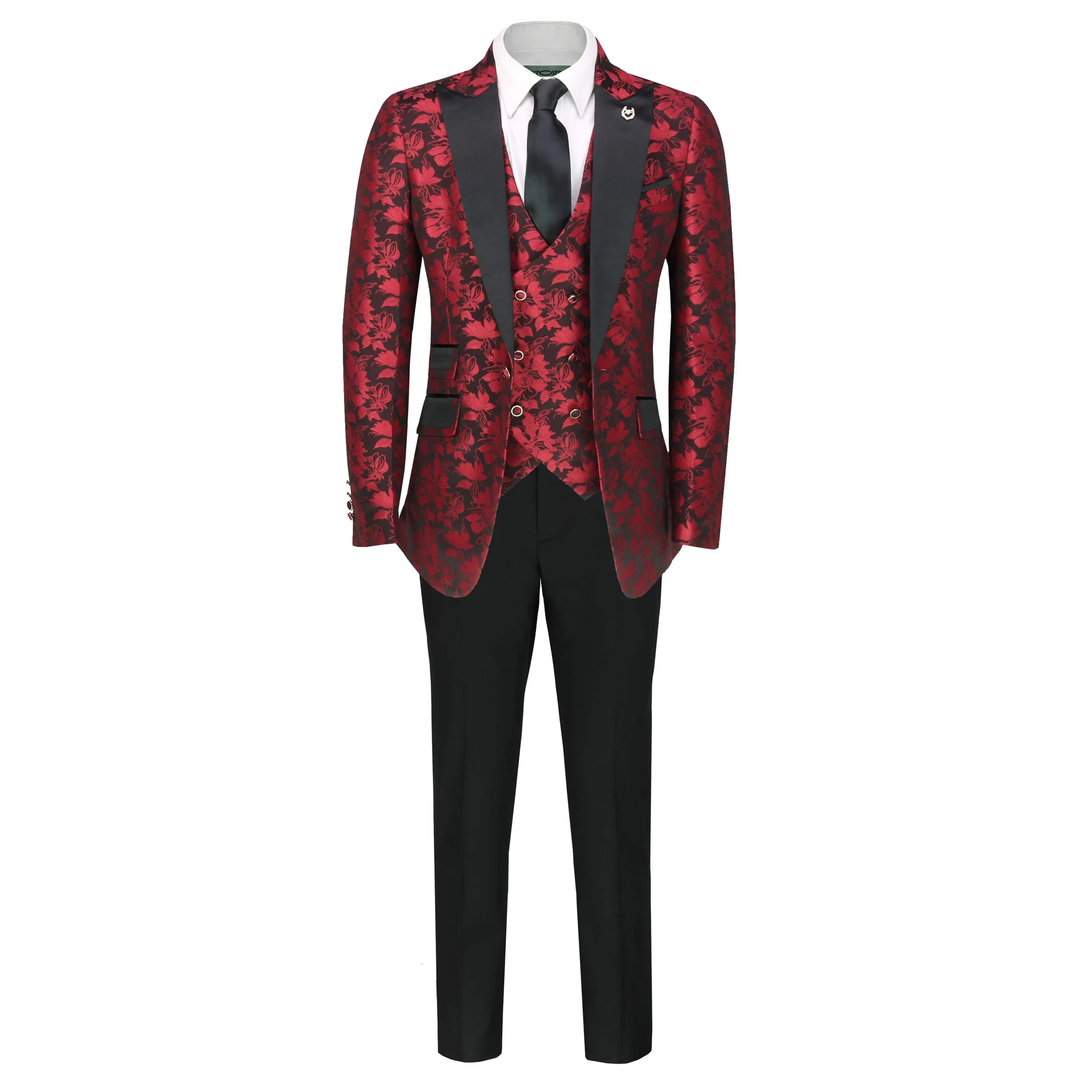 Grooms 3 Piece Wedding Suit -Red Paisley