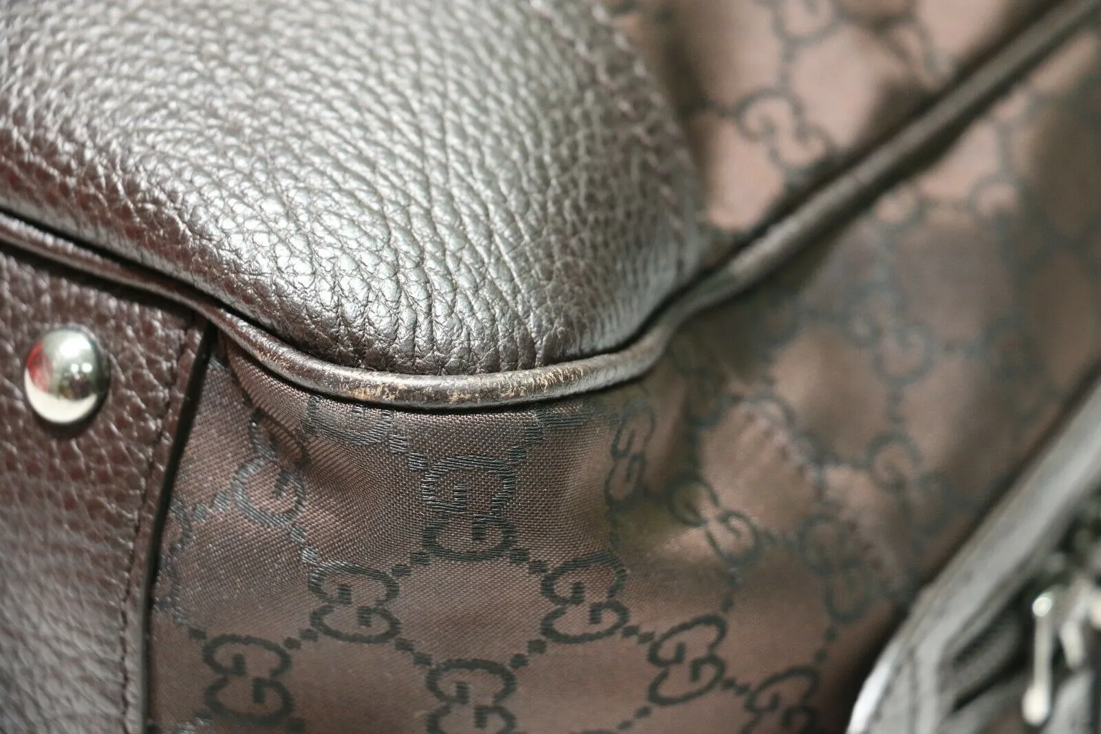 GUCCI: Nylon Monogram Large Briefcase - Brown