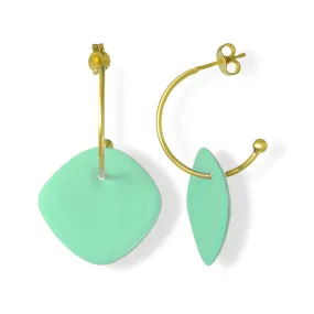 Handmade Gold Plated Silver Hoop Earrings with Enamel Green Mint