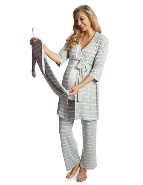 Heather Grey Stripe | Mommy Pajamas & Baby Set