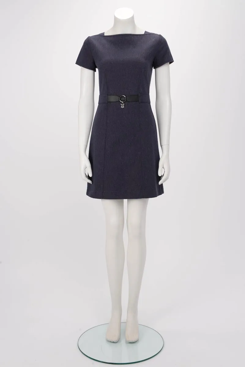 Hermes Bleu Nuit Denim Belted Dress FR 34