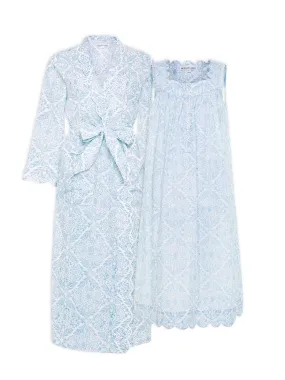 Ice Blue Filigree Bundle: Classic Robe   Gathered Nightgown