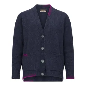 Indigo and Foxglove Blanket Stitch V Cardigan