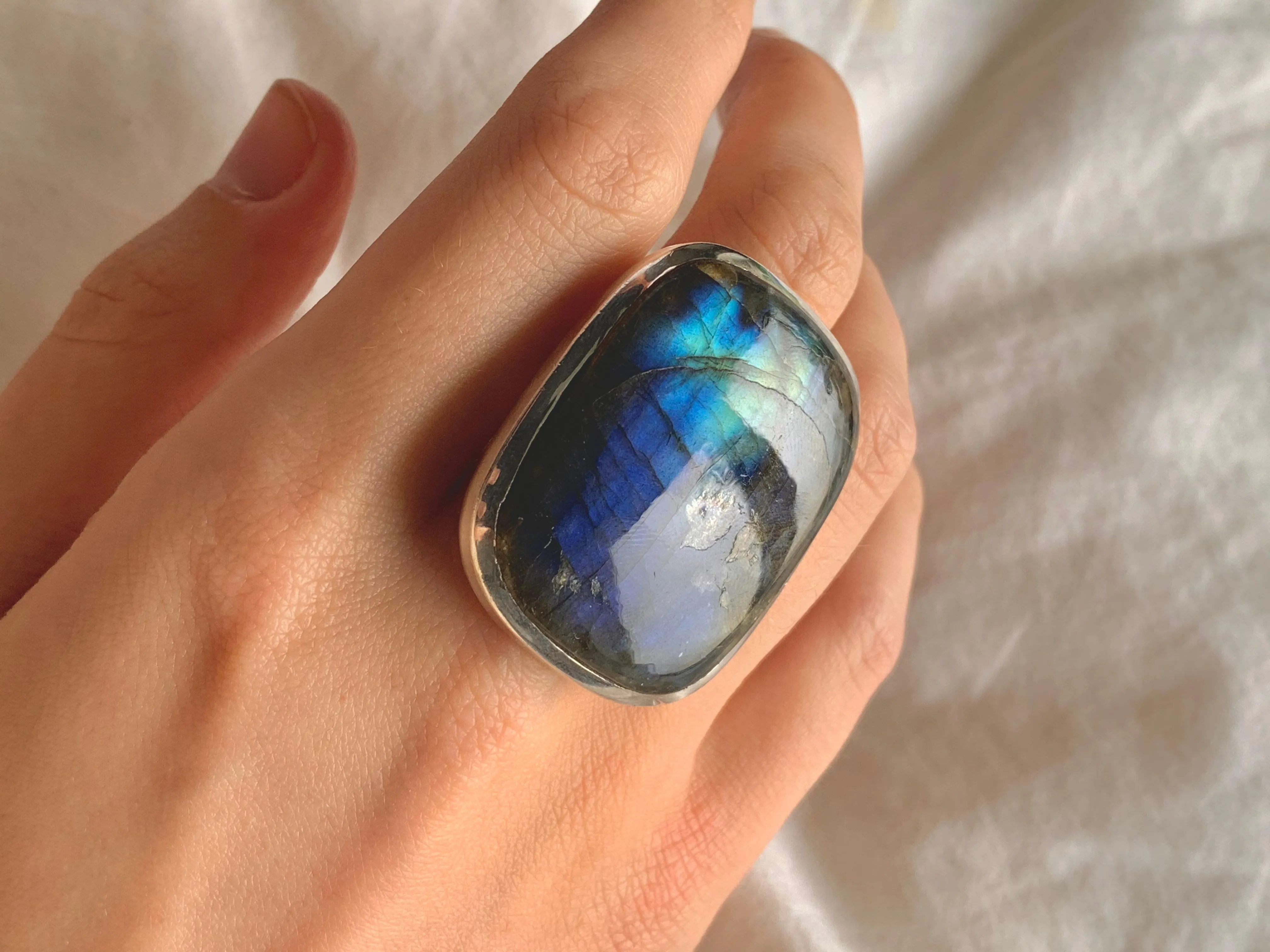 Labradorite Naevia Ring - XLarge Square (US 9.5)