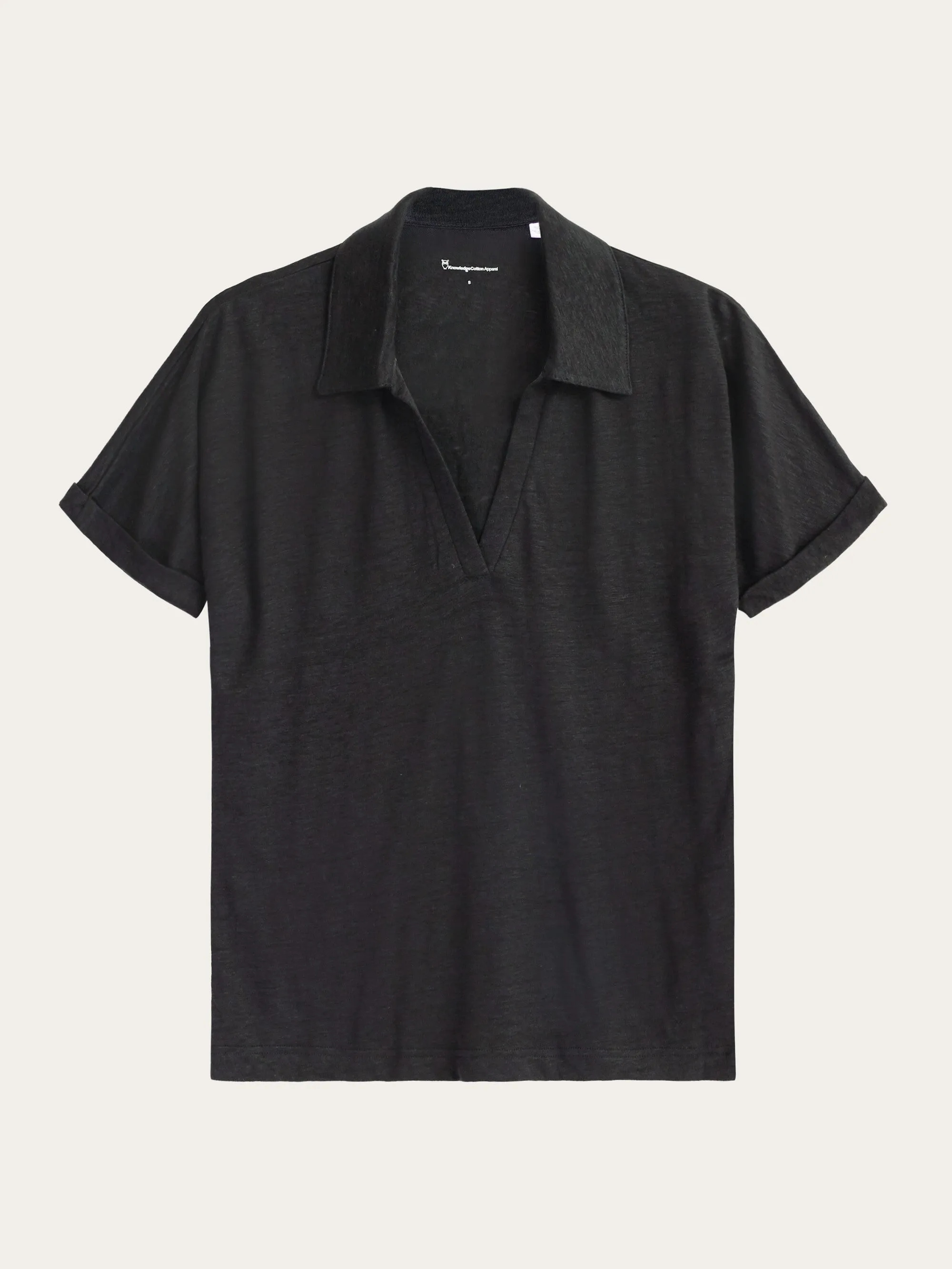 Linen bat sleeve polo - GOTS/Vegan - Black Jet