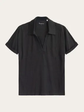 Linen bat sleeve polo - GOTS/Vegan - Black Jet