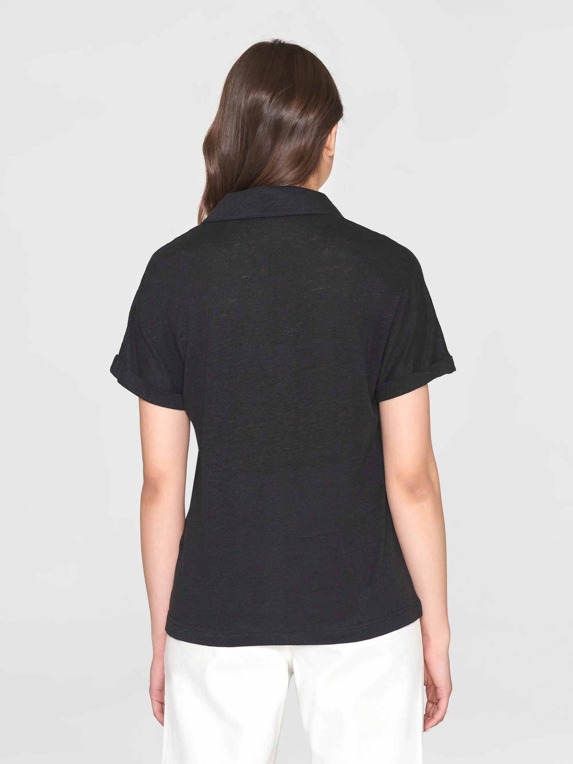 Linen bat sleeve polo - GOTS/Vegan - Black Jet