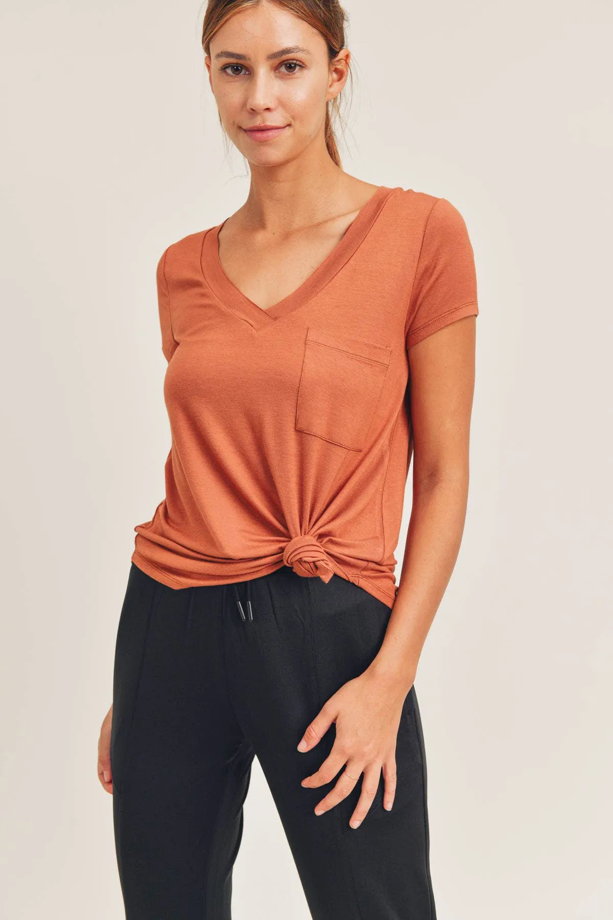 Longline Deep V-Neck Pocket Shirt