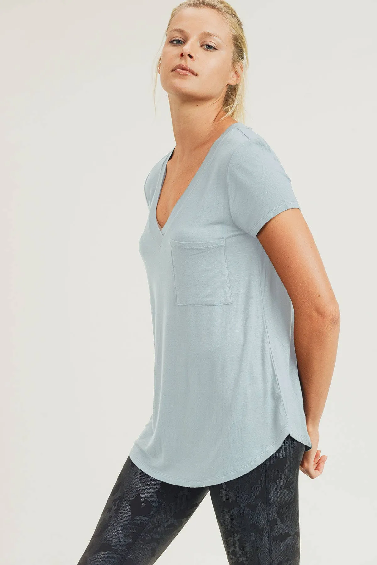 Longline Deep V-Neck Pocket Shirt