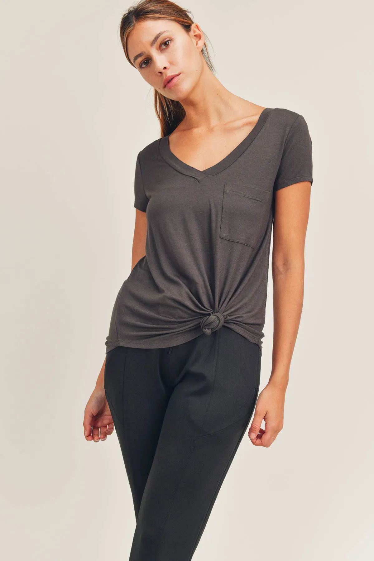 Longline Deep V-Neck Pocket Shirt