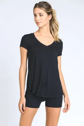 Longline Deep V-Neck Pocket Shirt