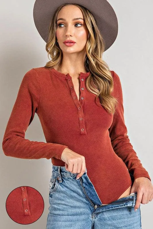 MARIA MINERAL WASHED HENLEY LONG SLEEVE BODYSUIT FINAL SALE