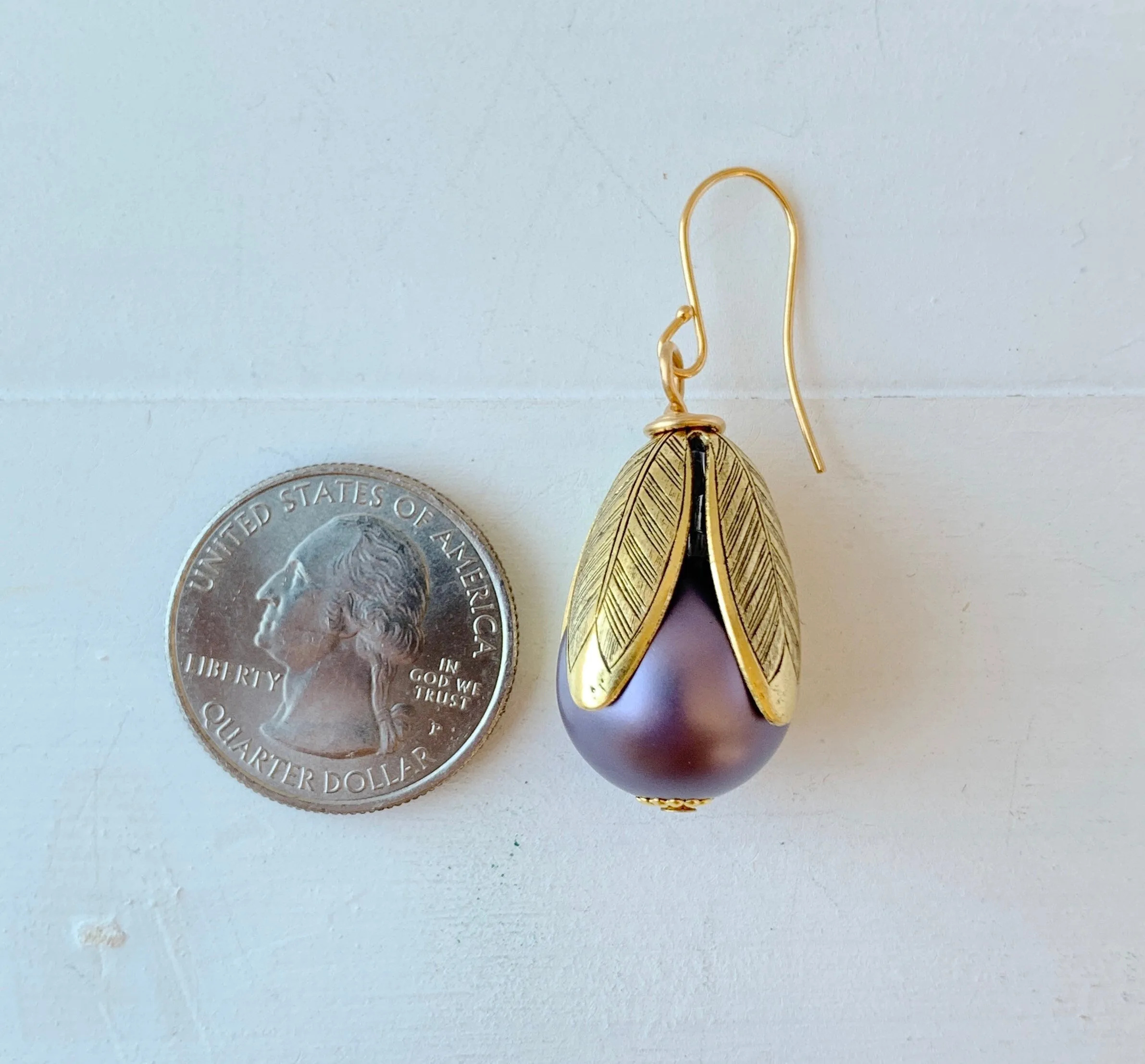 Matte Glass Pearl Bead Cap Earring in Heather - More Color Options Available