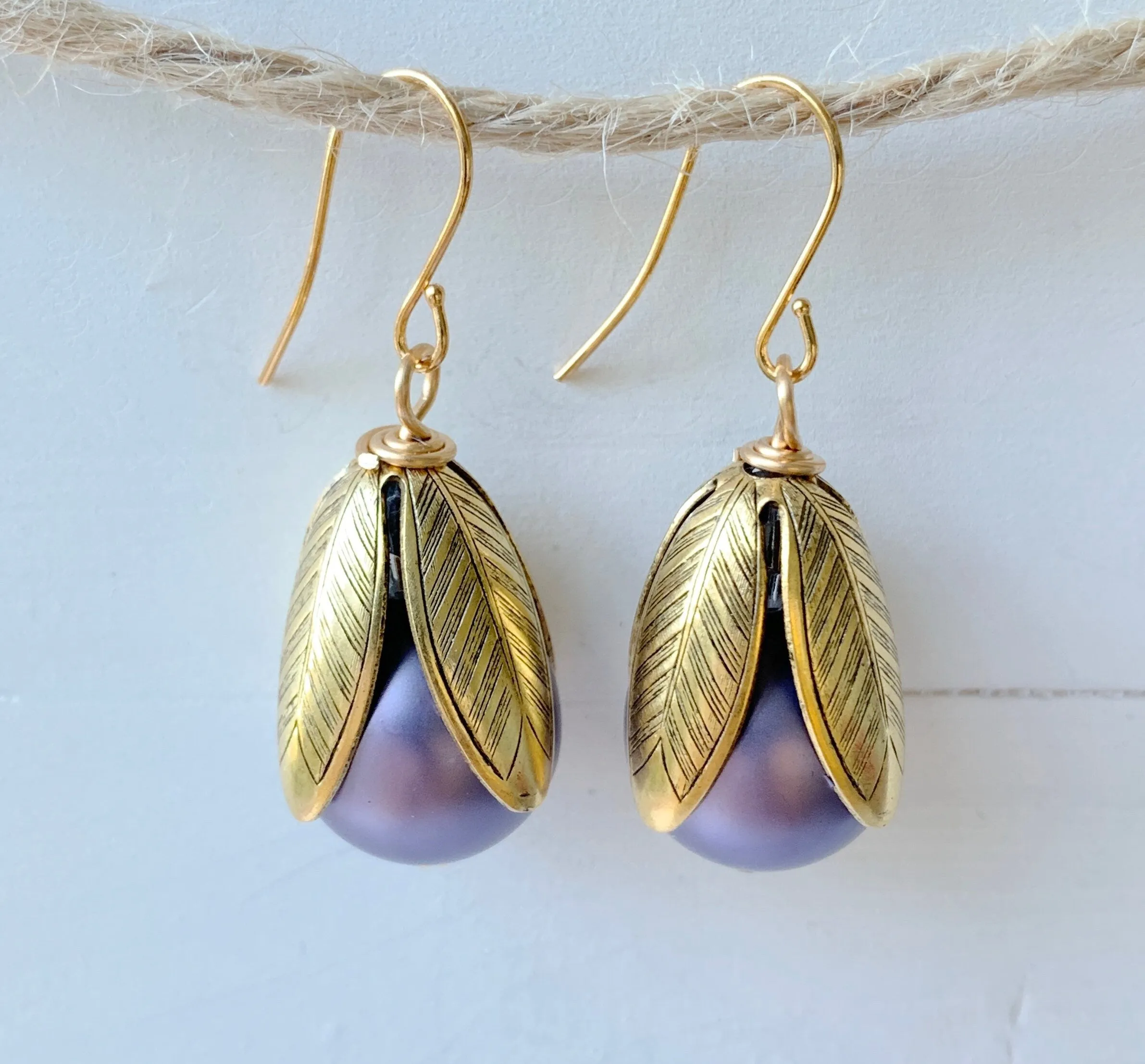 Matte Glass Pearl Bead Cap Earring in Heather - More Color Options Available